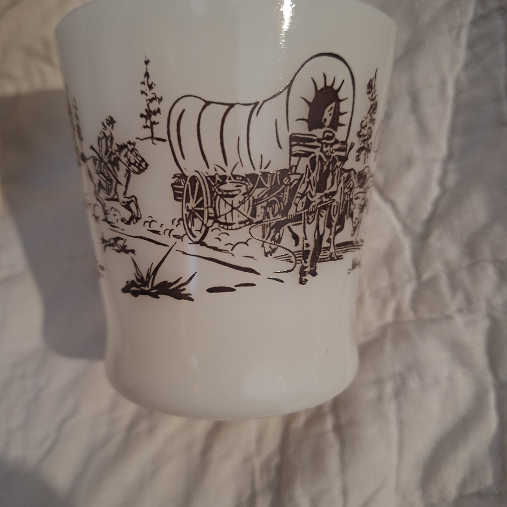 Fire King White Mug with Brown Pioneer Design